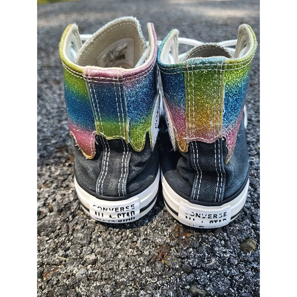 Converse Chuck Taylor Glitter Drip High Top Sneakers Black Rainbow Youth Size 1